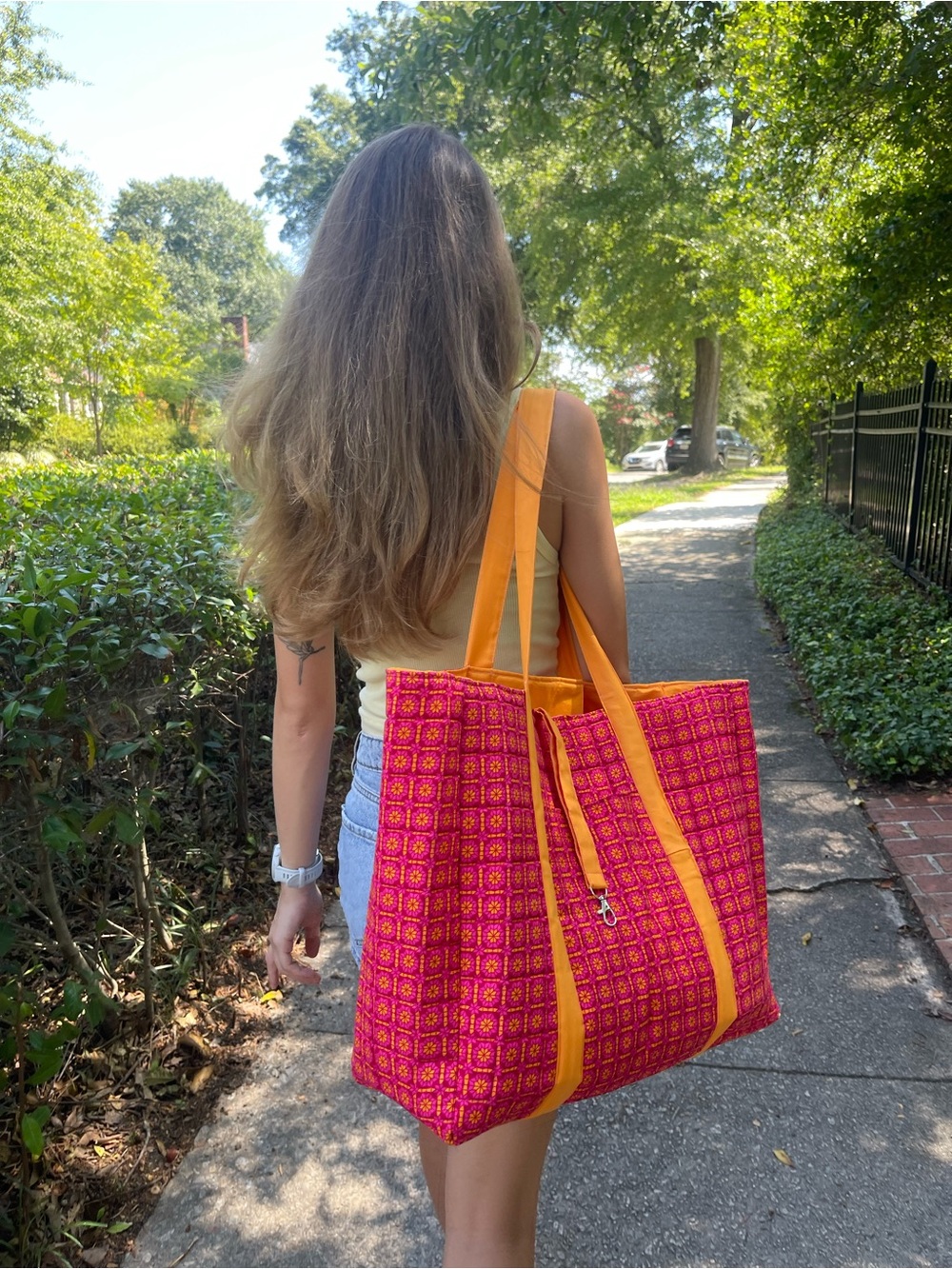 Bright Pink & Orange Tote Bag - Stylish Women's Carryall